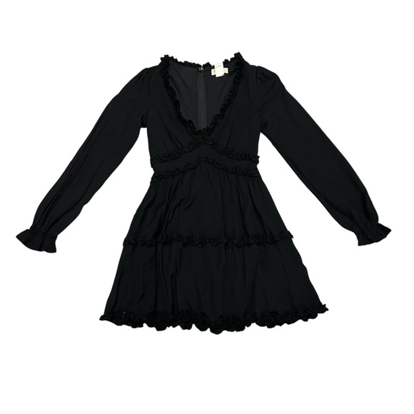Altar'd State Genevieve Black Babydoll Ruffle Long Sleeve Mini Dress - Size XS - Picture 8 of 16